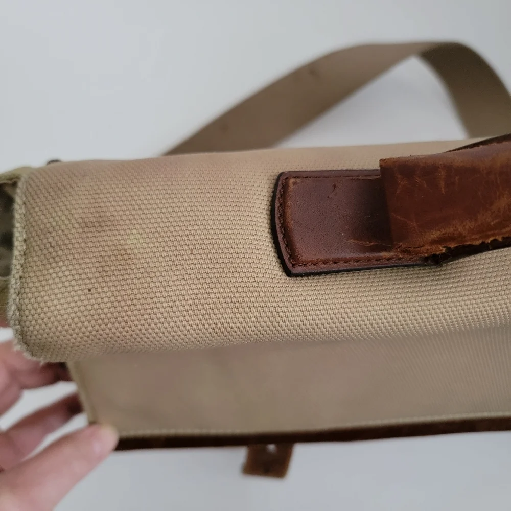 Vintage Bally Laptop Soft Briefcase Beige Nylon Brown Leather Messenger Bag